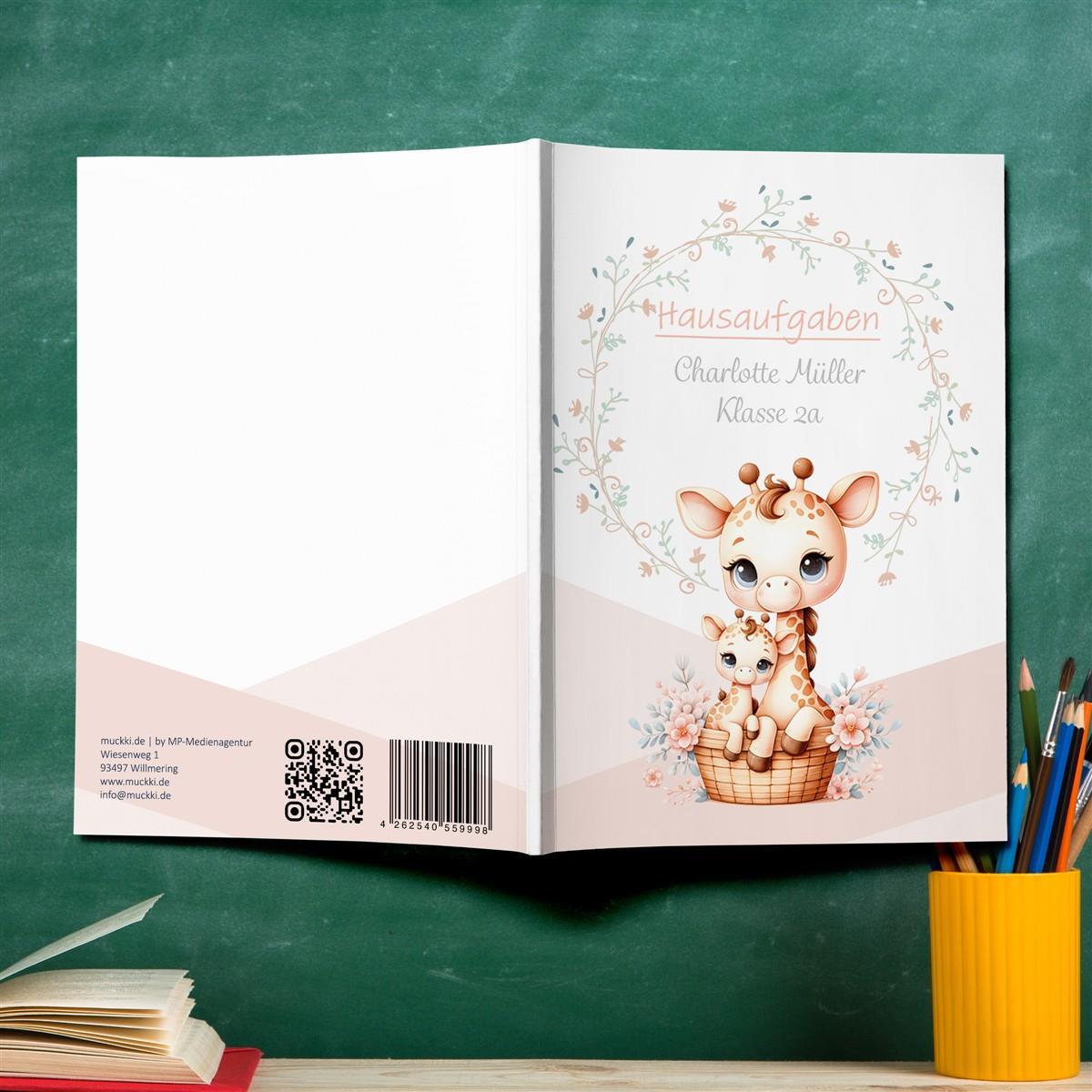 Hausaufgabenheft Giraffe 1  DIN A5 - 48 Blatt mit Name und Klasse