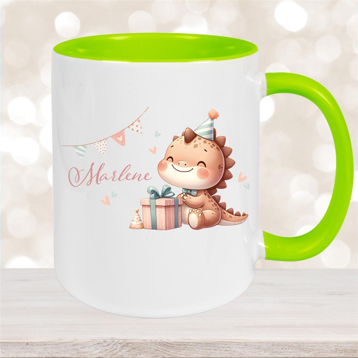Tasse Dino #18 Wunschname Keramik Kinderbecher Personalisiert versch. Farben