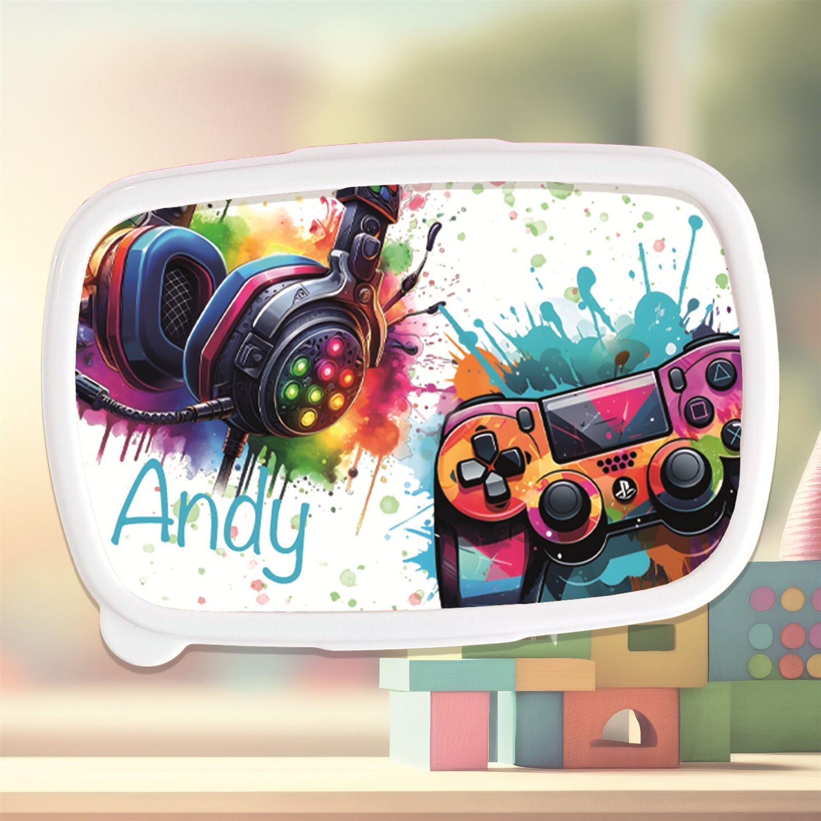 Brotdose mit Namen Gamer #03 – Personalisierte Lunchbox für Schule & Kindergarten Pink