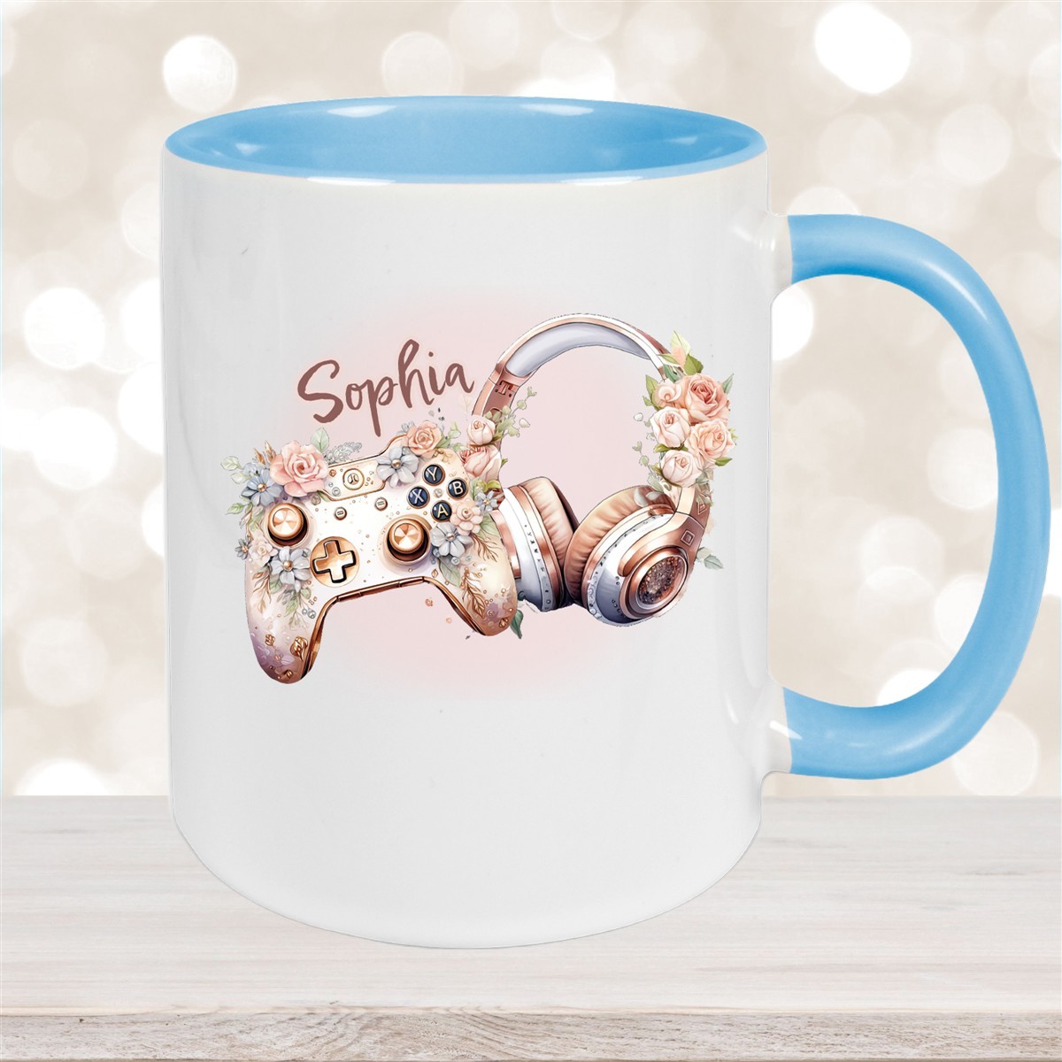 Tasse Gamer #4 Wunschname Keramik Kinderbecher personalisiert Hellblau