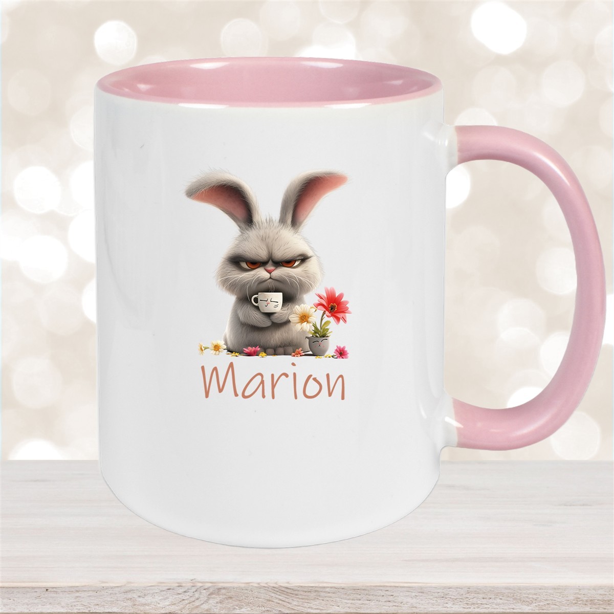 Tasse Ostern Grumpy-Bunny #2 Wunschnamen Keramik personalisiert Altrosa