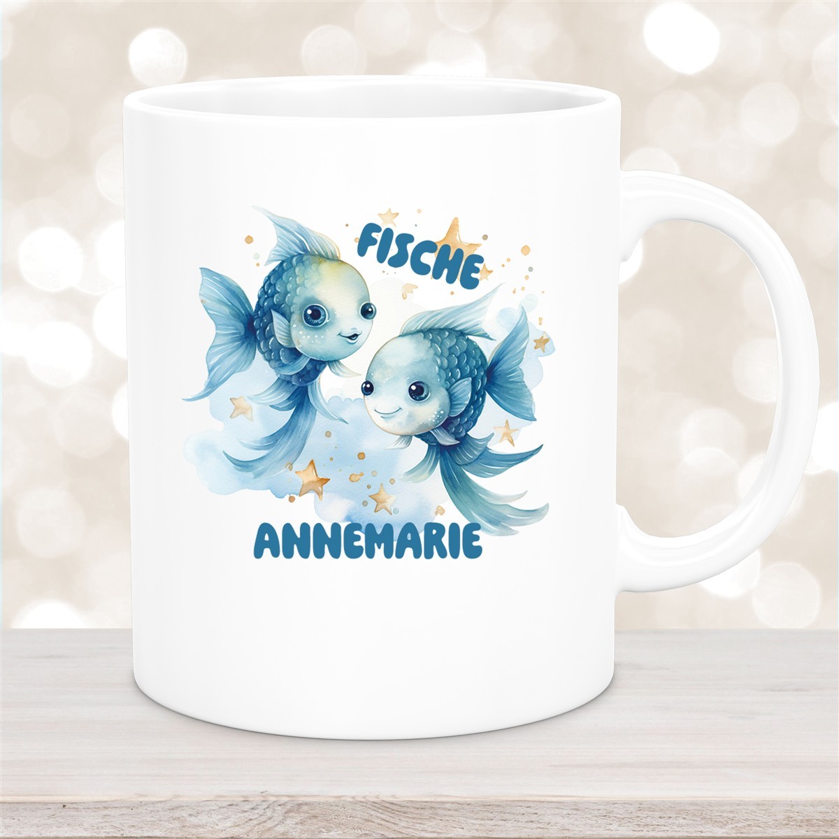 Tasse Sternzeichen Kinder Fische #1 Wunschname Keramik Kinderbecher personalisiert Weiß