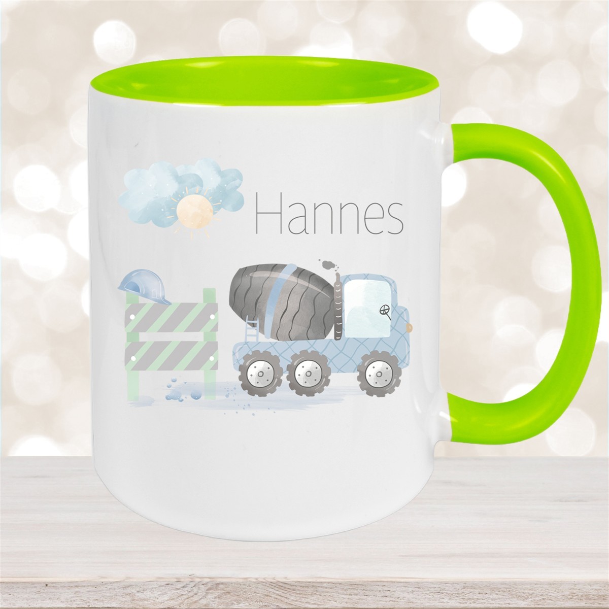 Tasse Wunschname Baustelle Betonmischer #1 Keramik Kinderbecher Grün