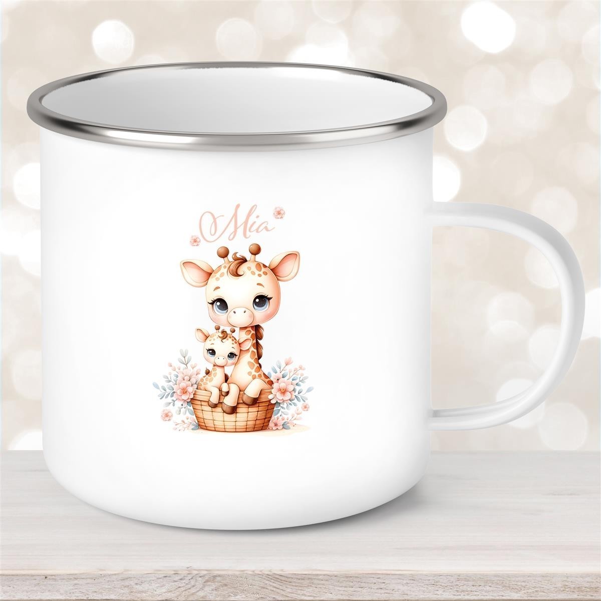 Tasse Wunschname Giraffe #2 Kinderbecher Emaillie