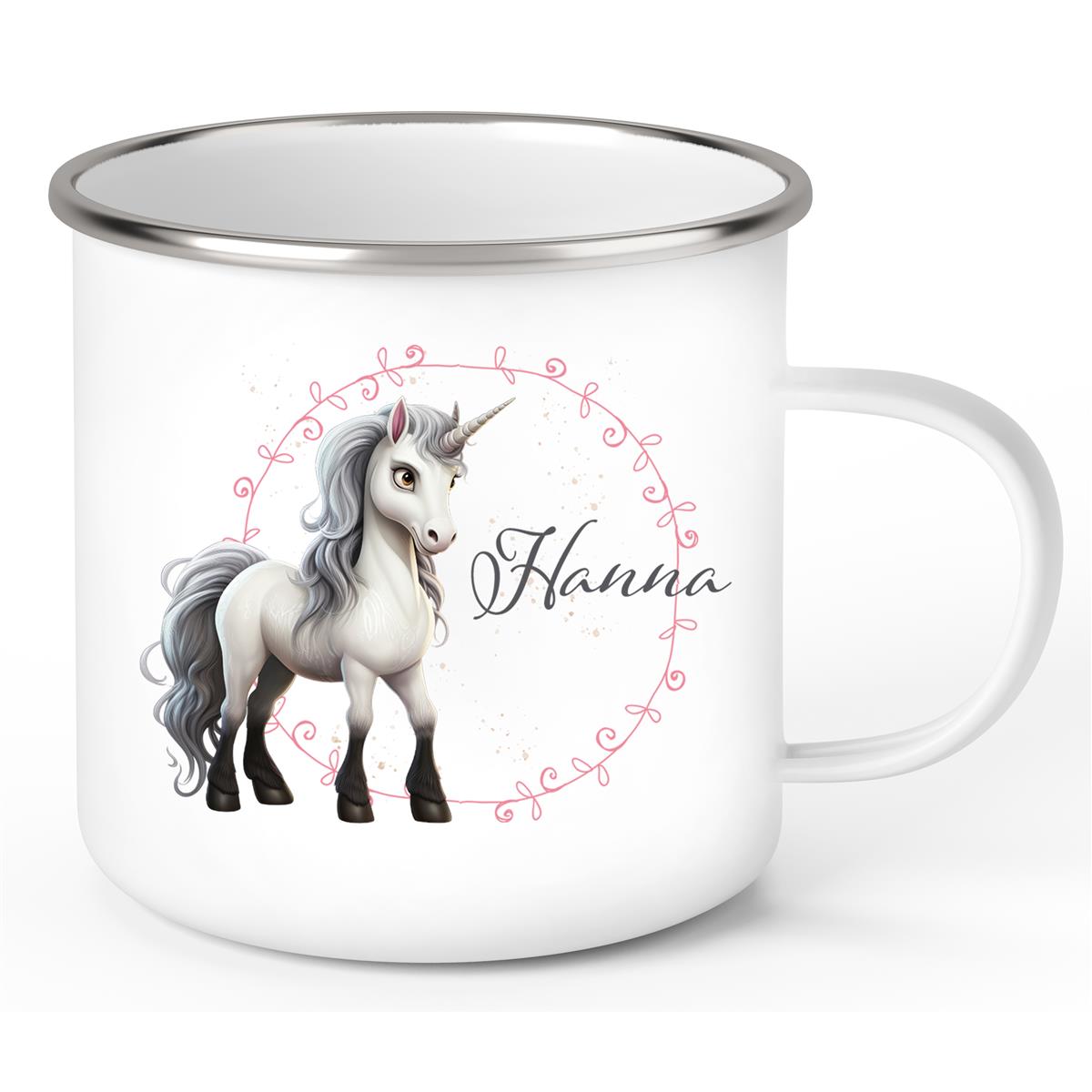 Tasse Einhorn 6 Wunschname Emaille Kinderbecher personalisiert