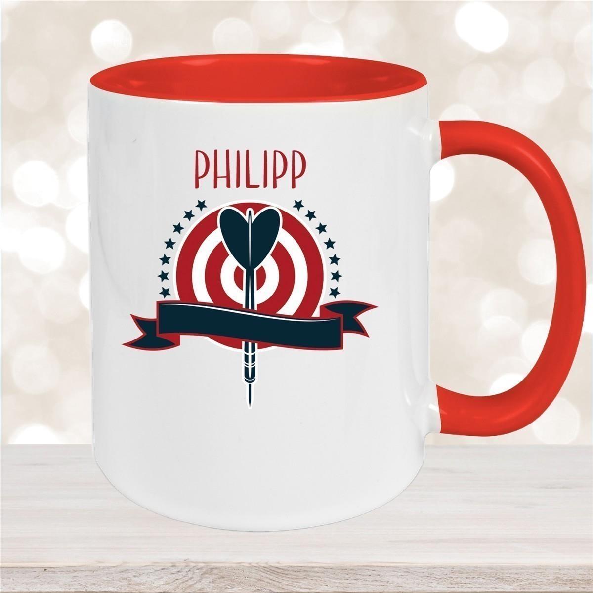 Tasse Dart 4 Wunschname Keramik Kinderbecher personalisiert versch. Farben