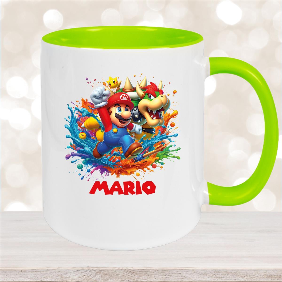Tasse Wunschname Super-Mario #5 Keramik Kinderbecher personalisiert Grün