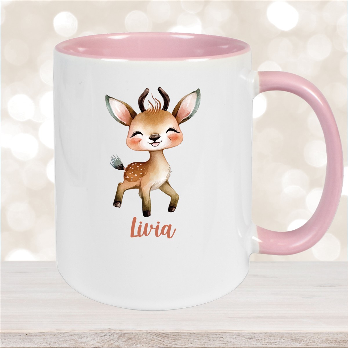 Tasse Wunschname Reh #1 Keramik Kinderbecher versch. Farben