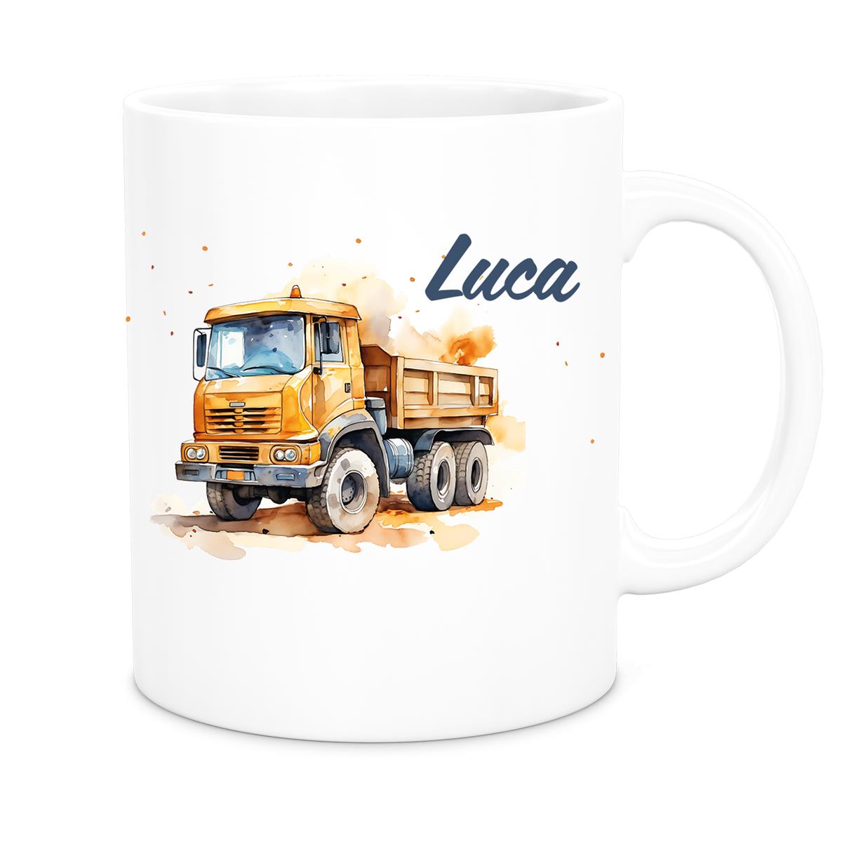 Tasse Wunschname Baustelle Kipper Keramik Kinderbecher versch. Farben