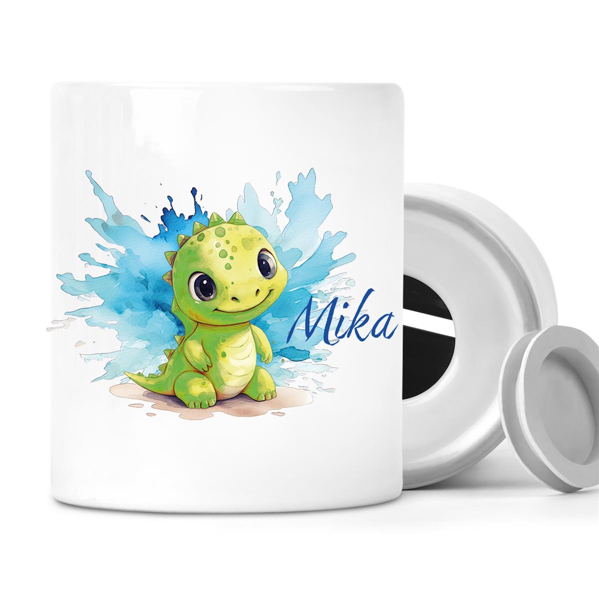 Spardose mit Wunschname Dino 12 personalisiert