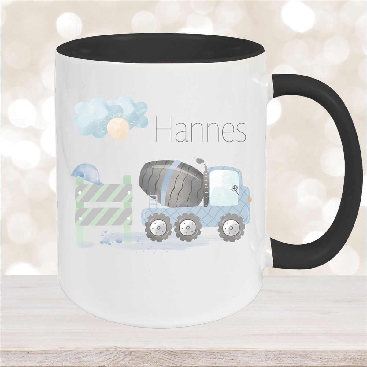 Tasse Wunschname Baustelle Betonmischer #1 Keramik Kinderbecher Schwarz