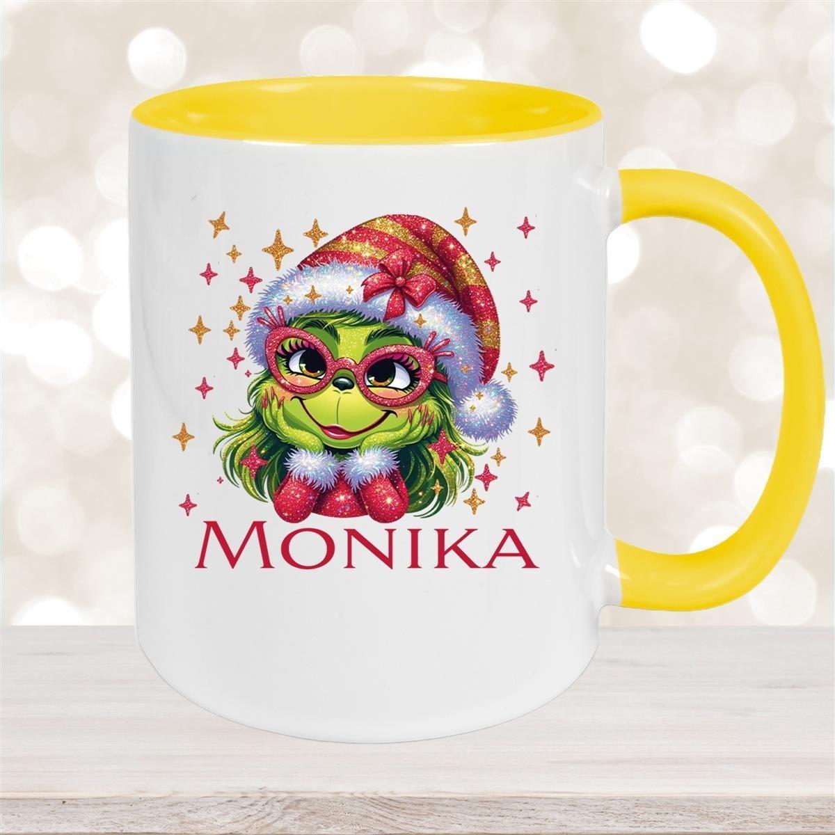 Tasse Wunschname Weihnachten Lady-Grinch 1 Keramik Kinderbecher versch. Farben