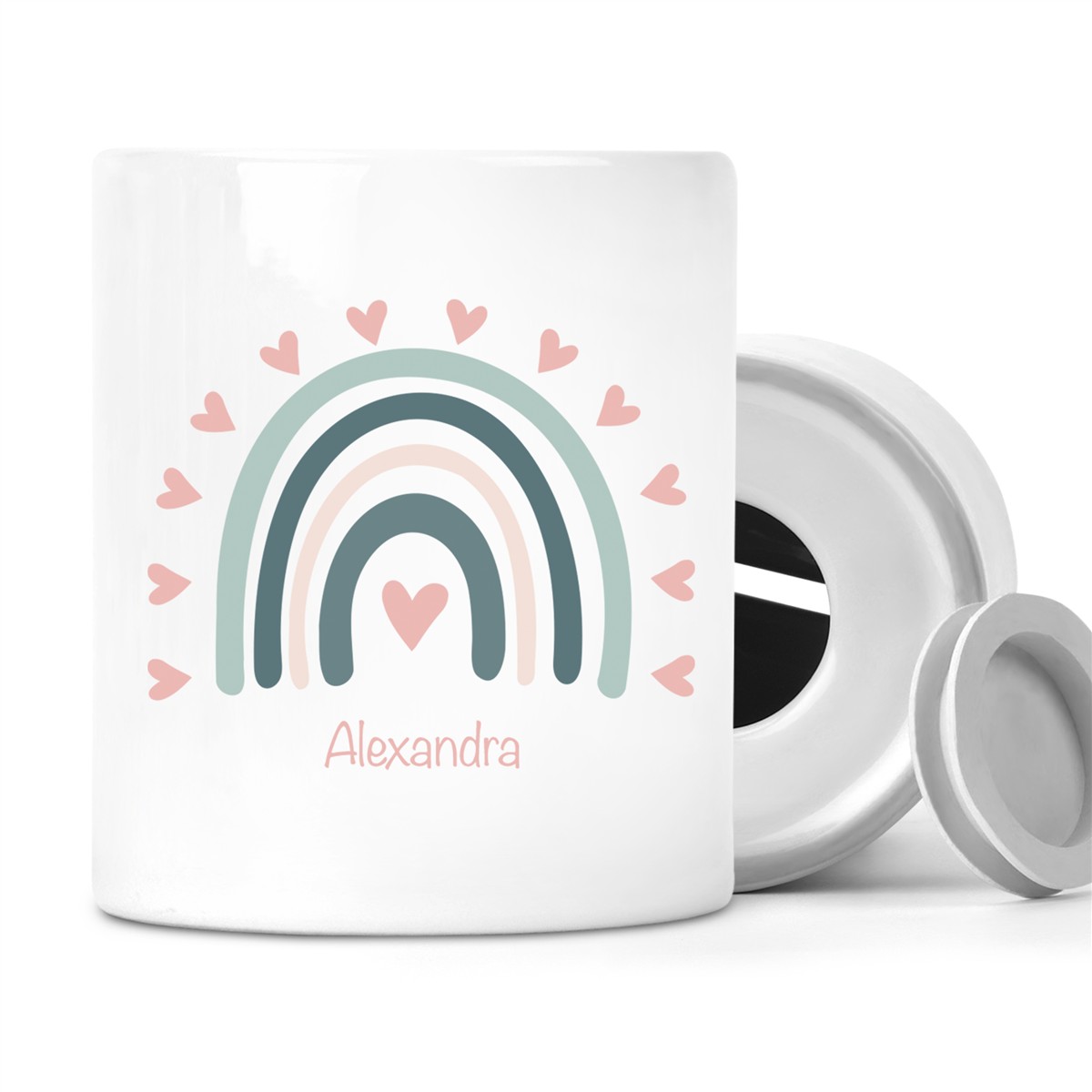 Spardose mit Wunschname Regenbogen 4 personalisiert