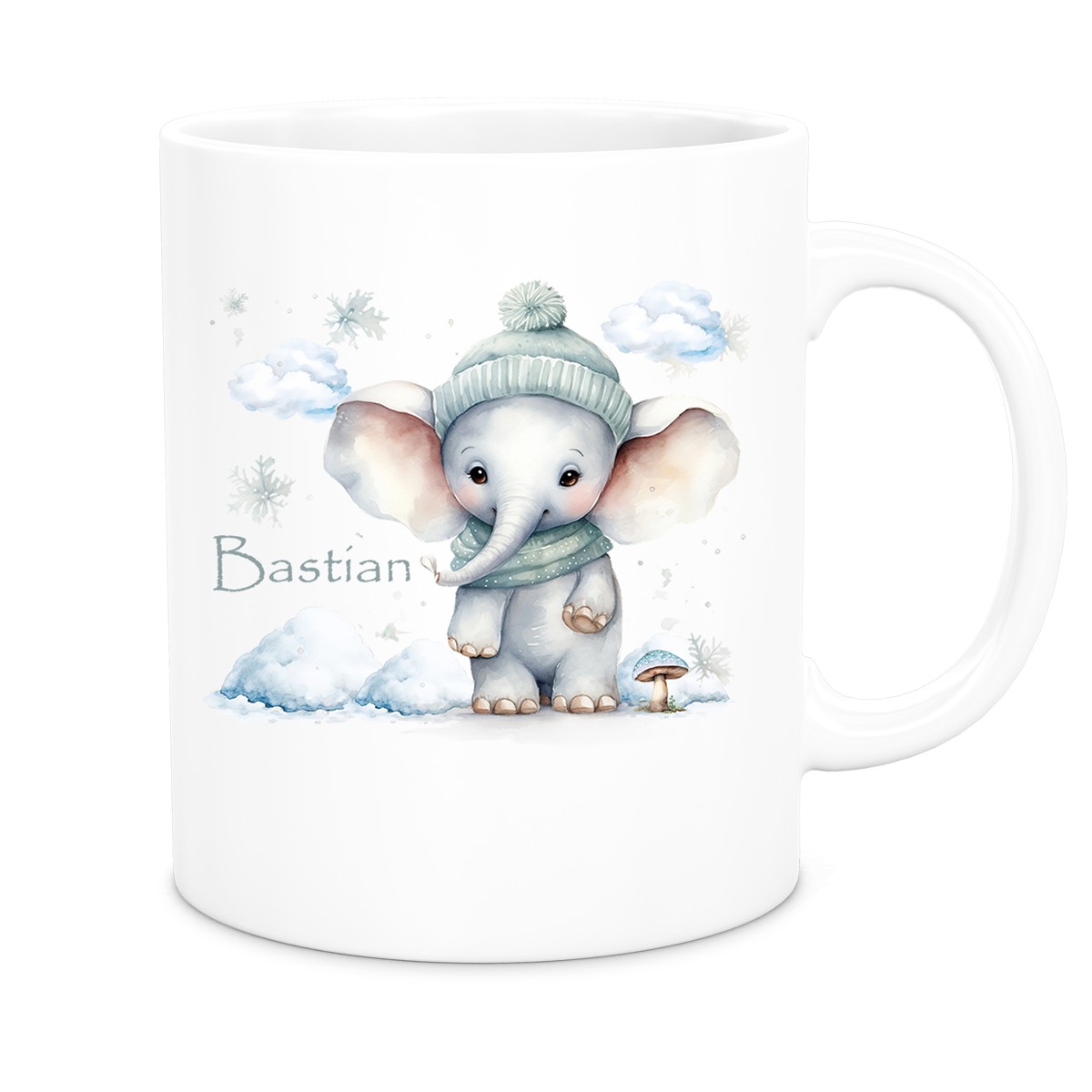 Tasse Wunschname Christmas Elefant #2 Keramik Kinderbecher Weiß