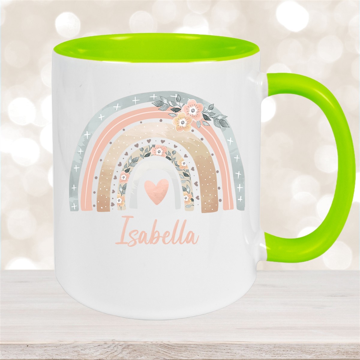 Tasse Wunschname Regenbogen #7 Keramik Kinderbecher Grün
