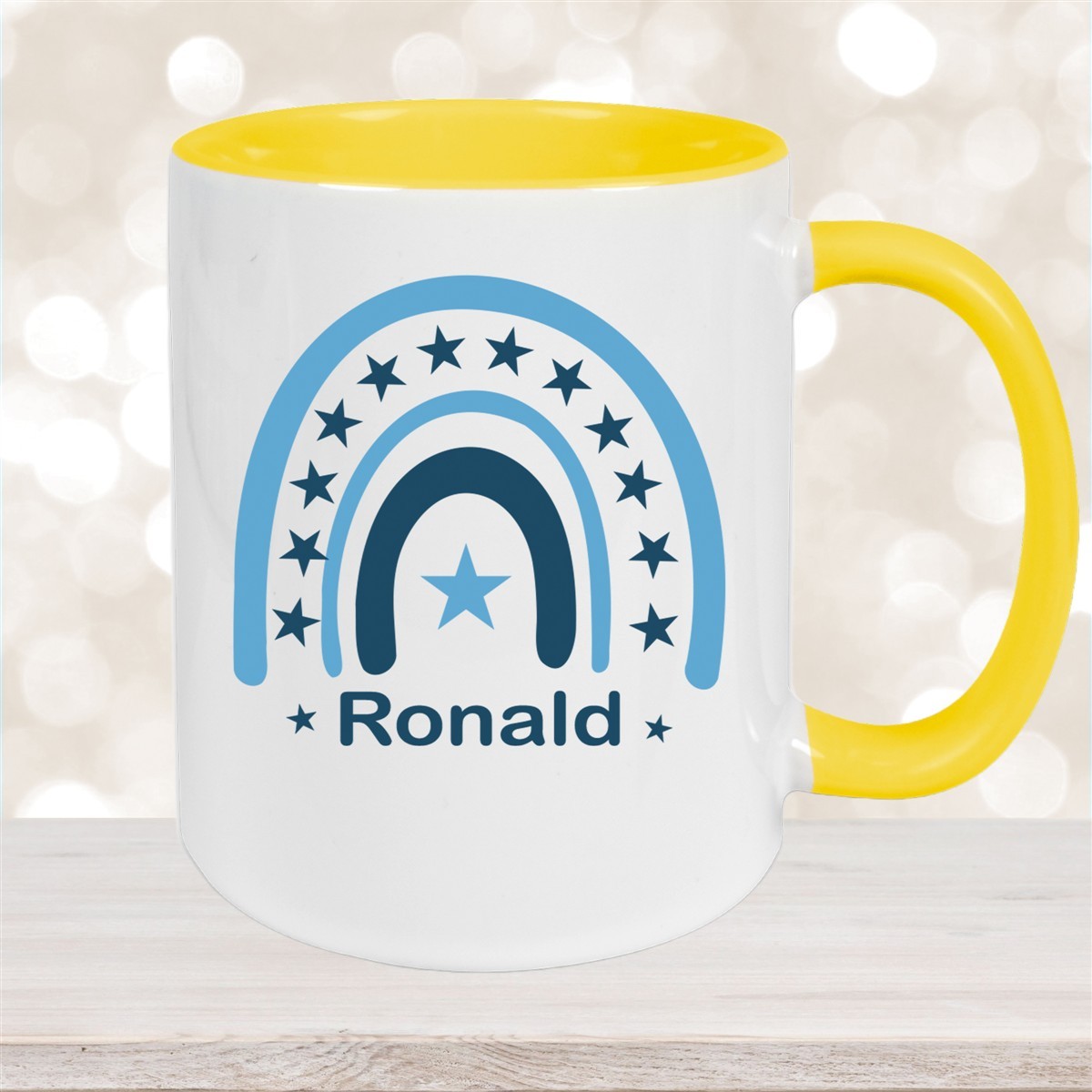 Tasse Wunschname Regenbogen #3 Keramik Kinderbecher Gelb