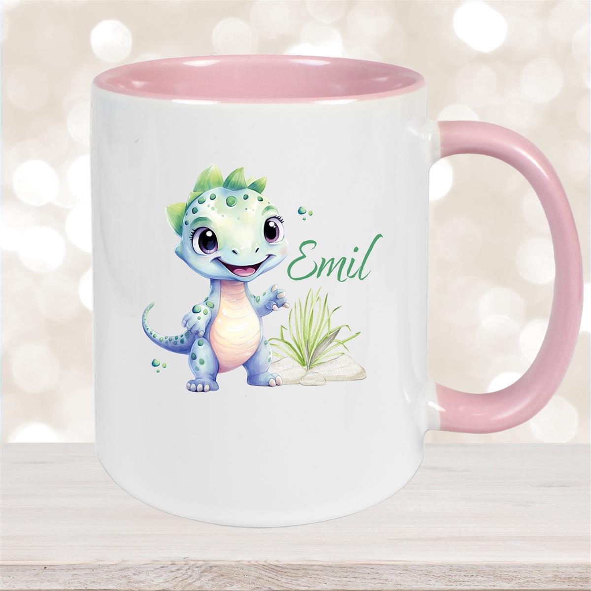 Tasse Dino #14 Wunschname Keramik Kinderbecher Personalisiert Altrosa