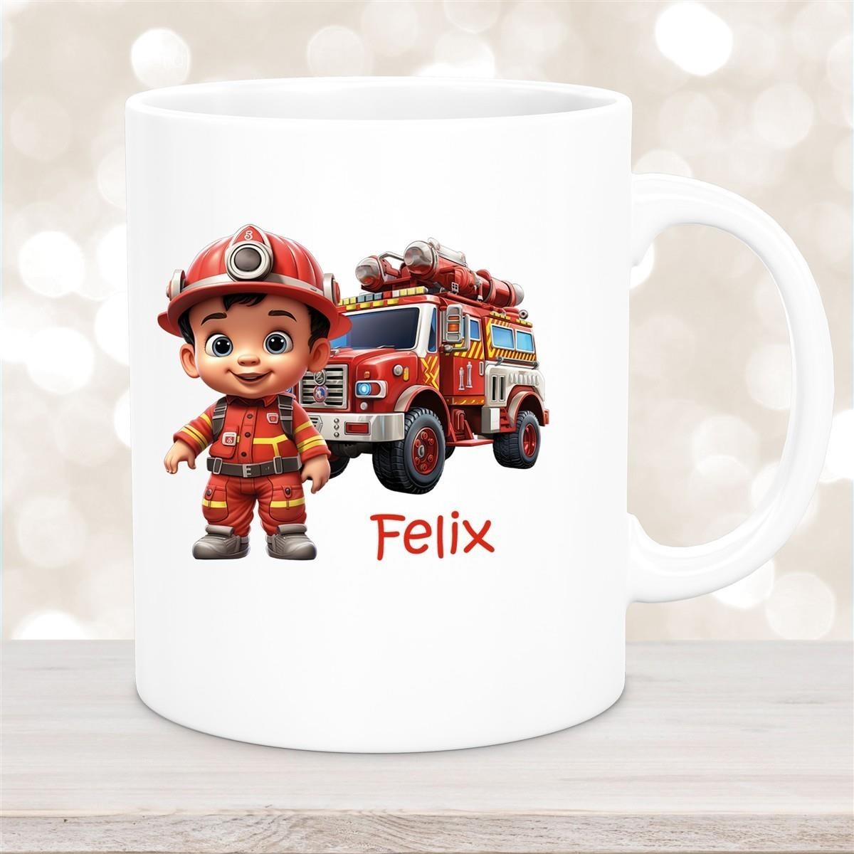 Tasse Wunschname Feuerwehr 4 Keramik Kinderbecher versch. Farben