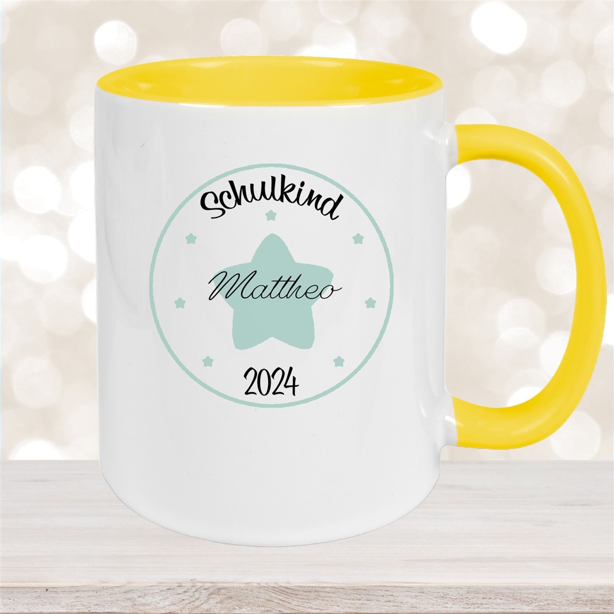 Tasse Schulkind #01 Wunschname Keramik Kinderbecher Personalisiert Gelb