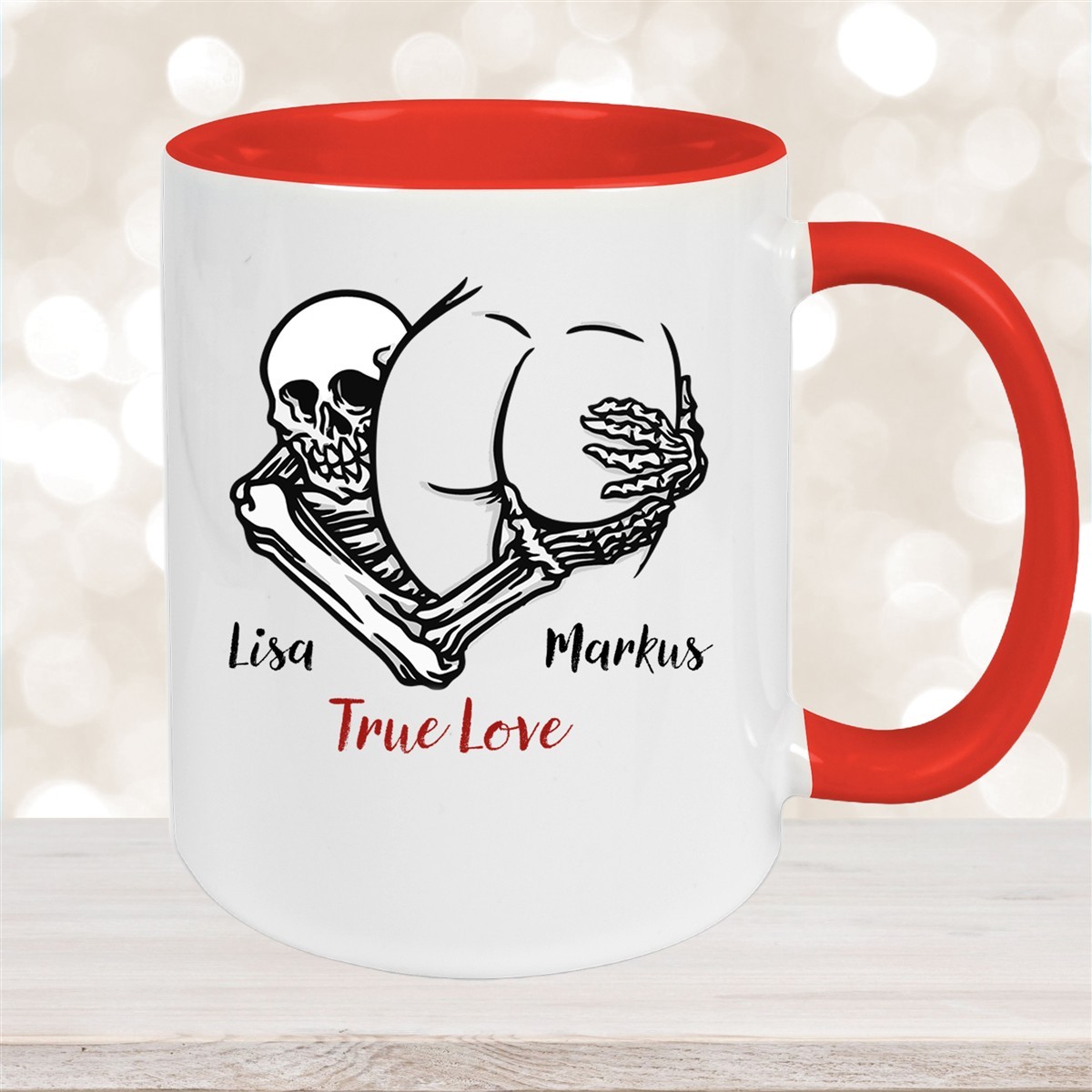 Tasse Totenkopf True Love Valentinstag #7 Wunschnamen Keramik personalisiert versch. Farben Rot