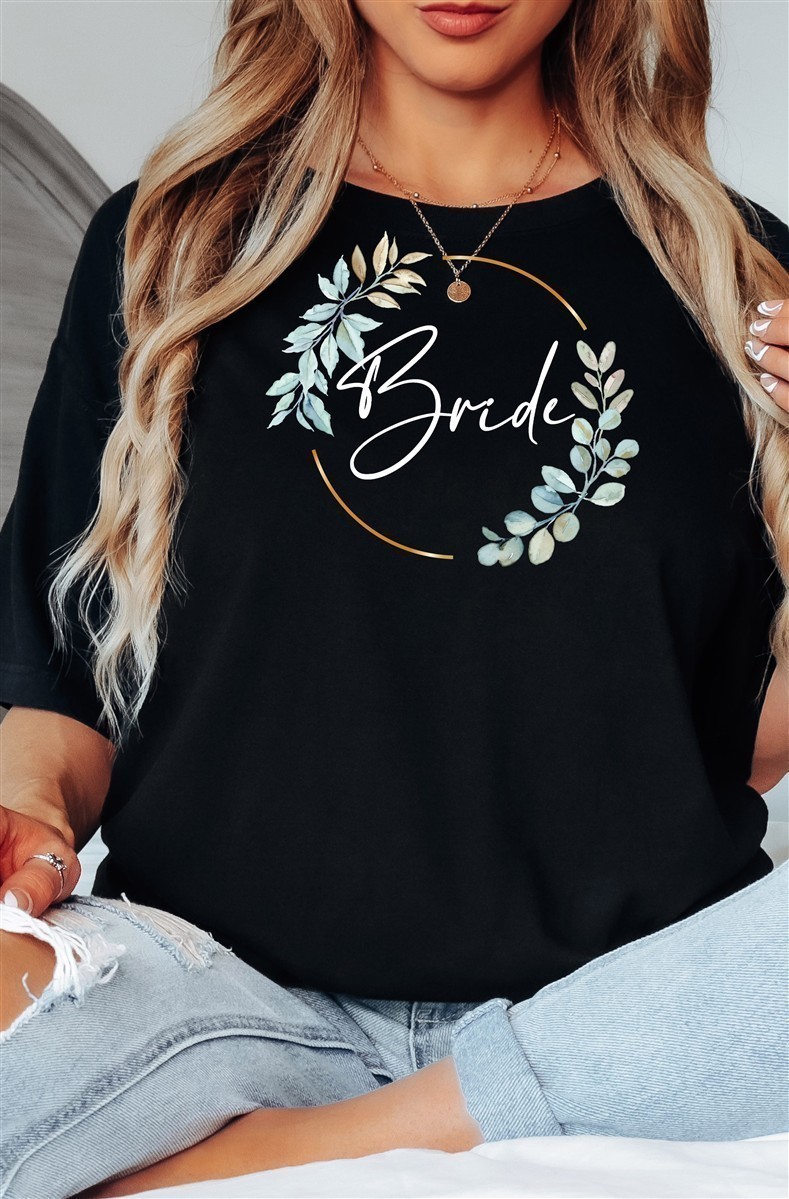 T-Shirt Bride #02-Eukalyptus – Damen-Shirt für den Junggesellinnenabschied Bride-Schwarz-XXL