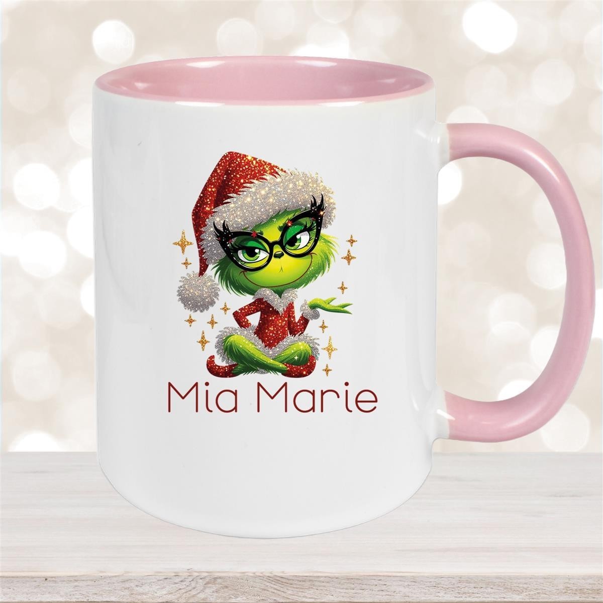 Tasse Wunschname Weihnachten Lady-Grinch #4 Keramik Kinderbecher versch. Farben