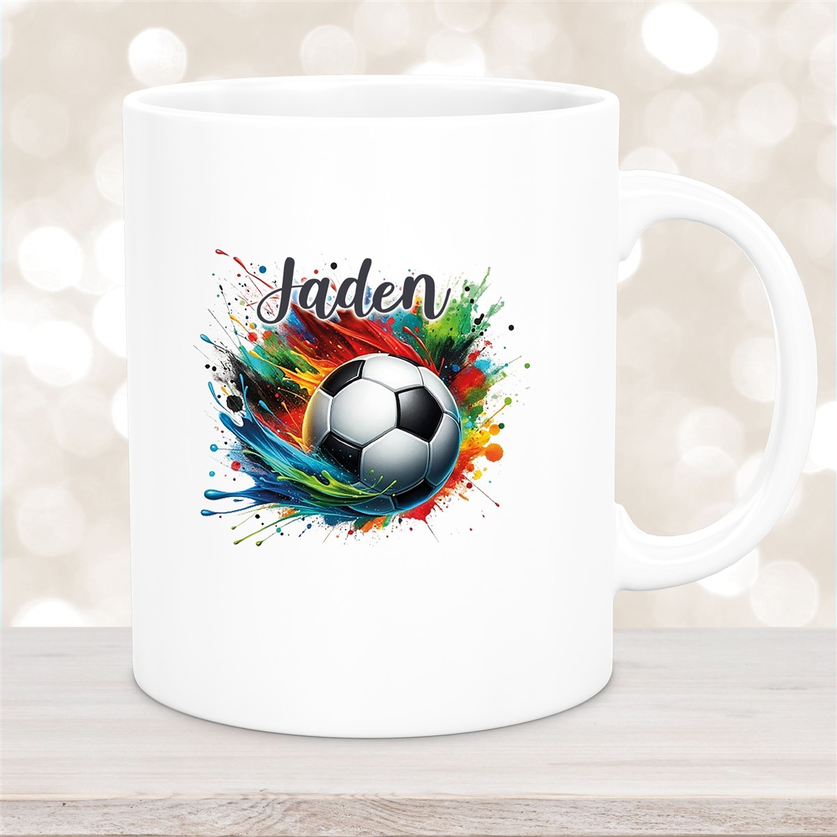 Tasse Wunschname Fußball #11 Keramik Kinderbecher Weiß