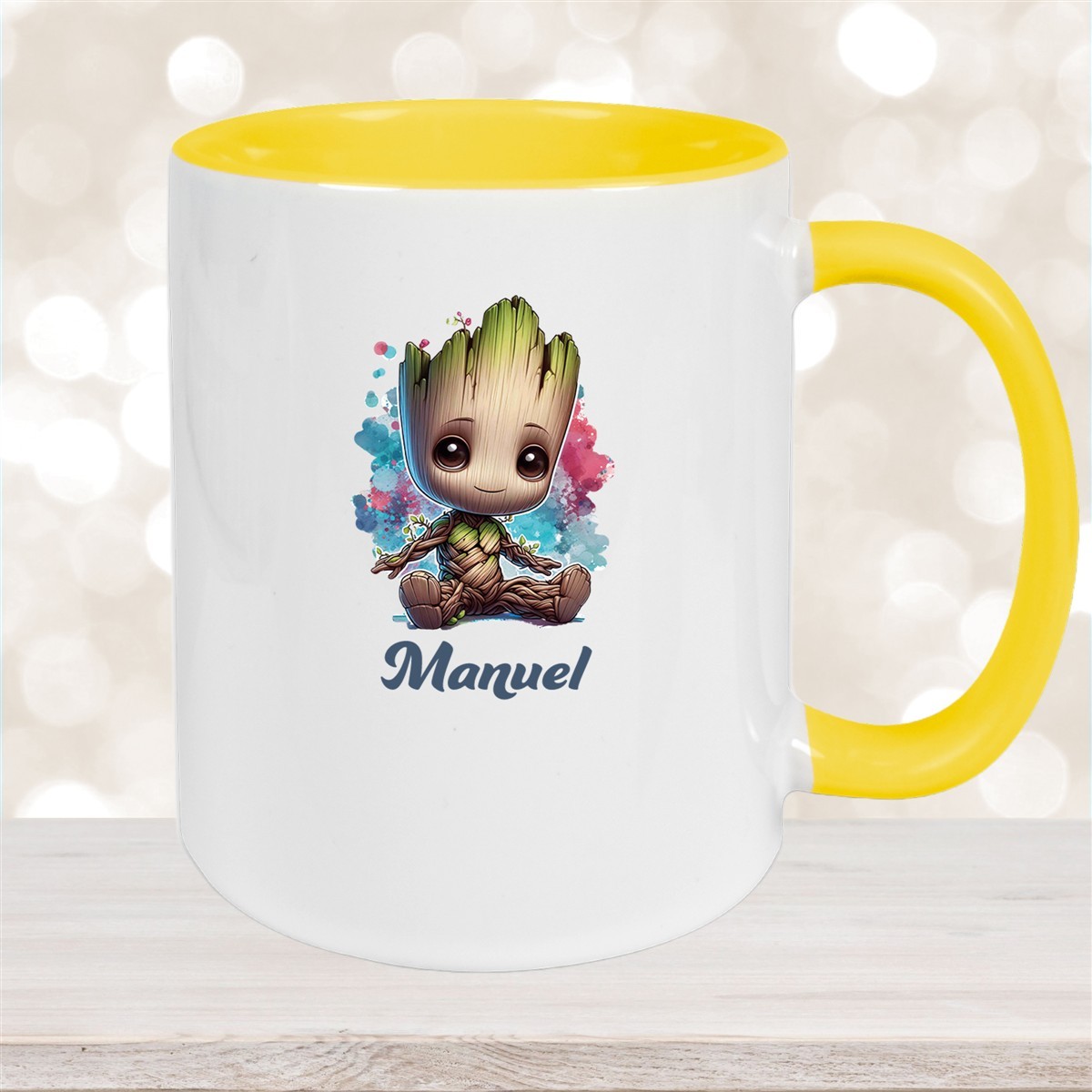 Tasse Baby-Groot #1 Wunschname Keramik Kinderbecher personalisiert Gelb