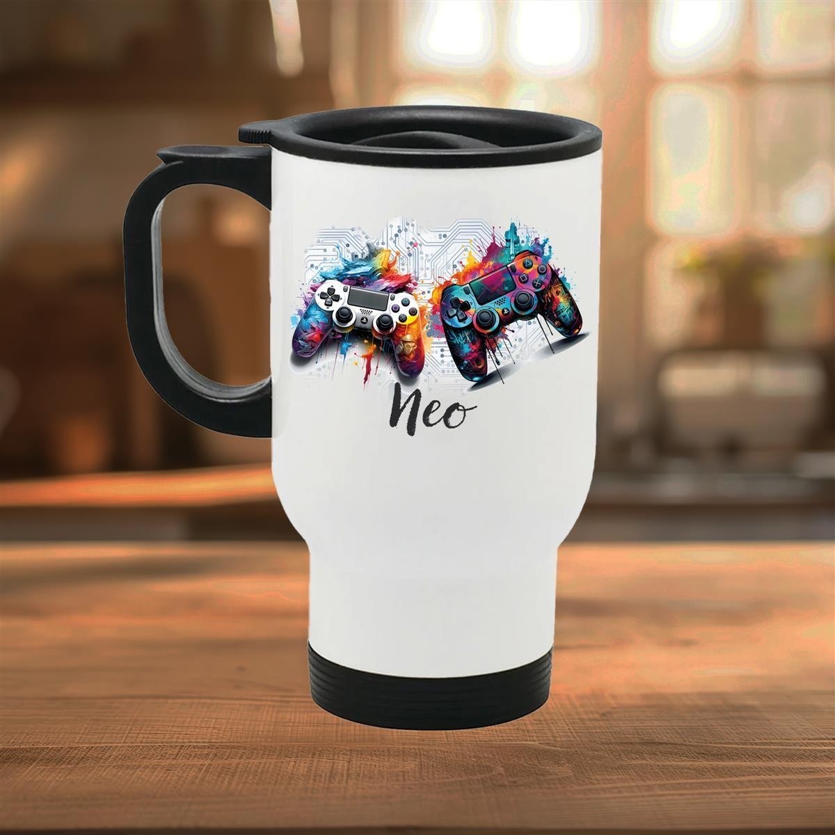 Edelstahl-Thermobecher mit Deckel Gamer #01 weiß