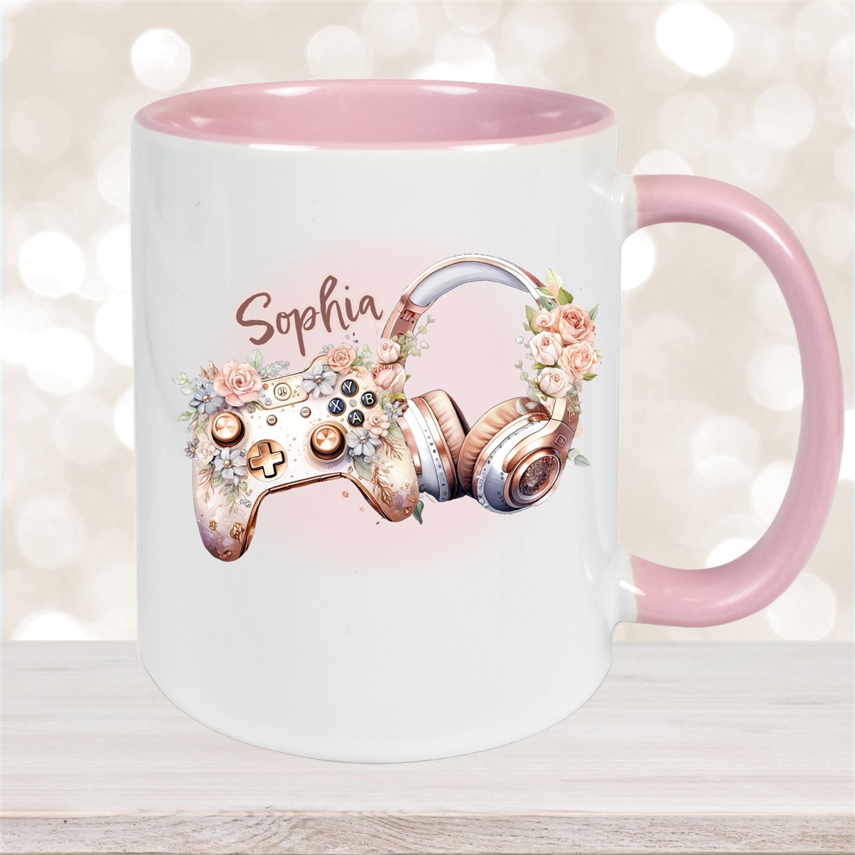 Tasse Gamer #4 Wunschname Keramik Kinderbecher personalisiert Altrosa