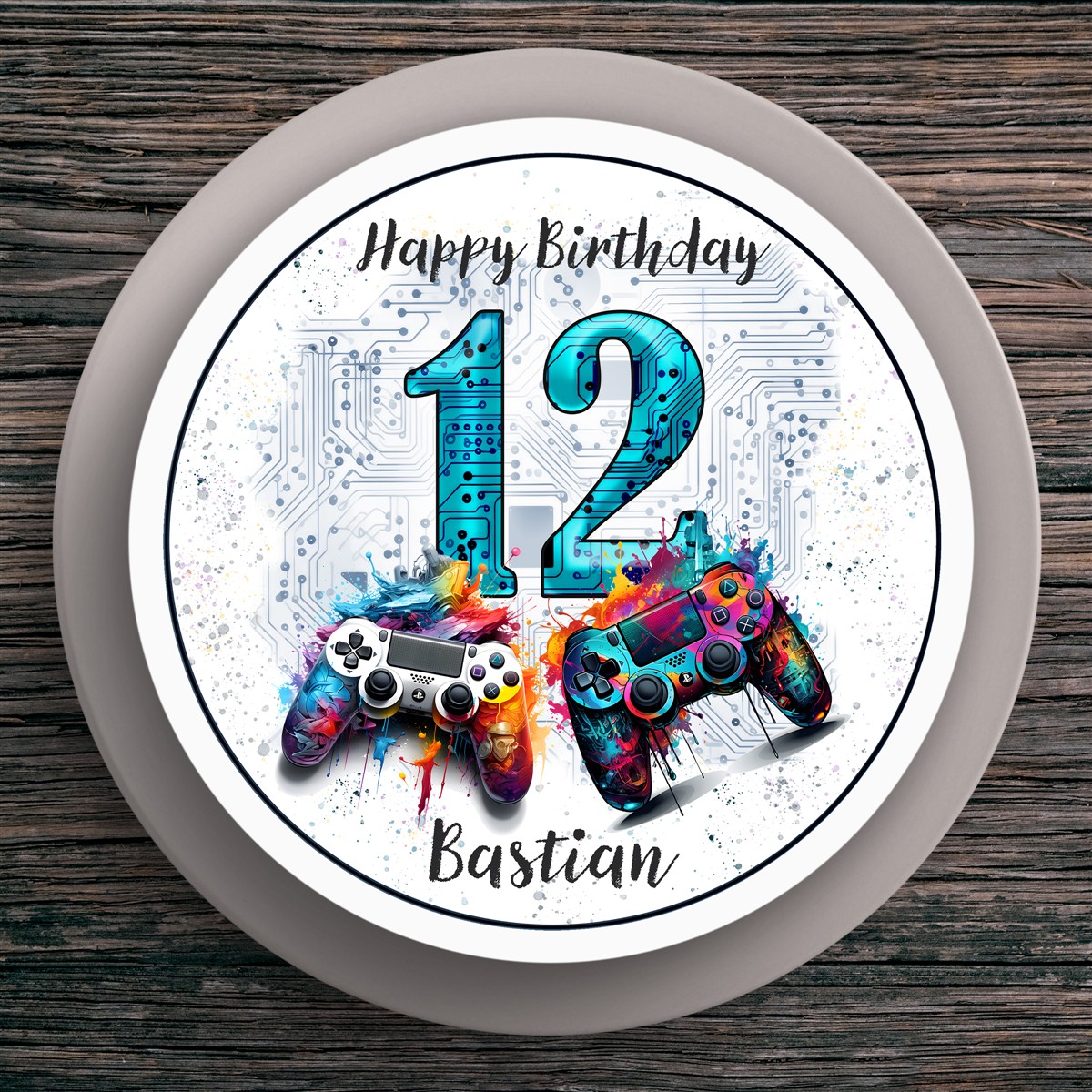 Tortenaufleger Geburtstag Gamer Controller Personalisiert #1 Name & Zahl (20cm)