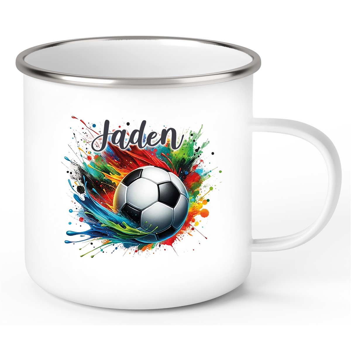 Tasse Fußball #11 Wunschname Emaille Kinderbecher personalisiert