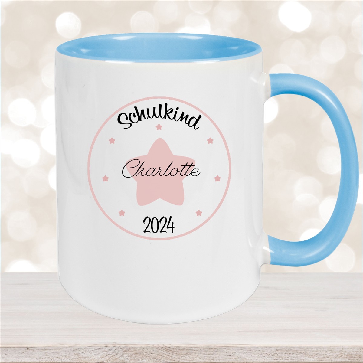 Tasse Schulkind #02 Wunschname Keramik Kinderbecher Personalisiert Hellblau