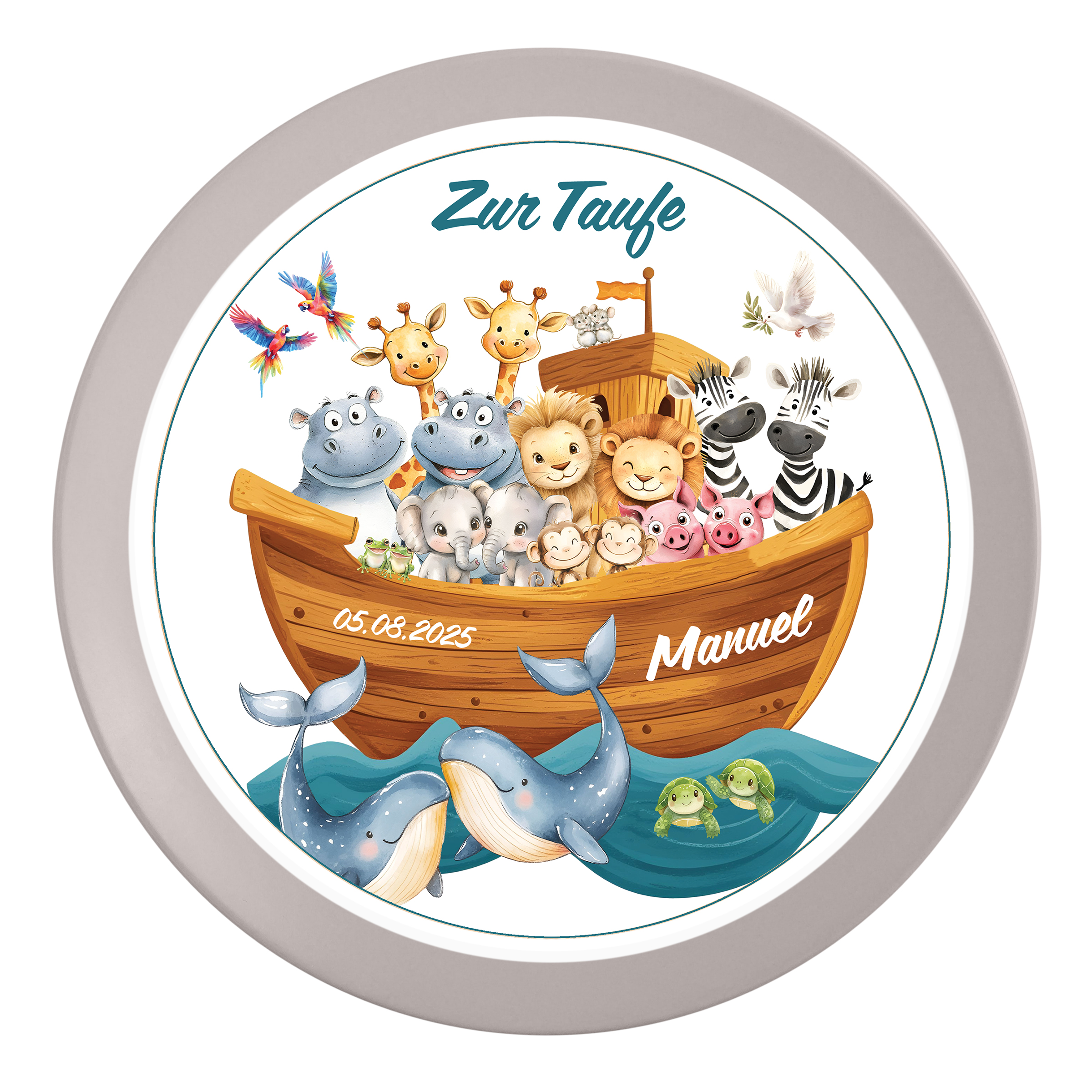 Tortenaufleger Taufe Arche-Noah 2 Name & Datum (20cm)