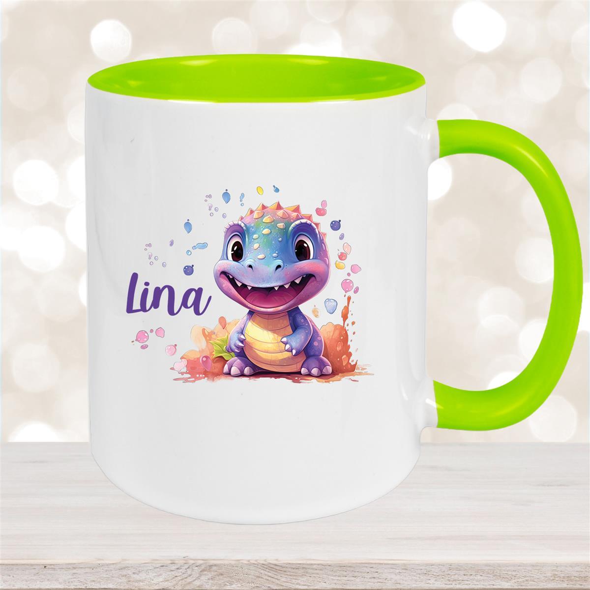 Tasse Dino #9 Wunschname Keramik Kinderbecher Personalisiert versch. Farben