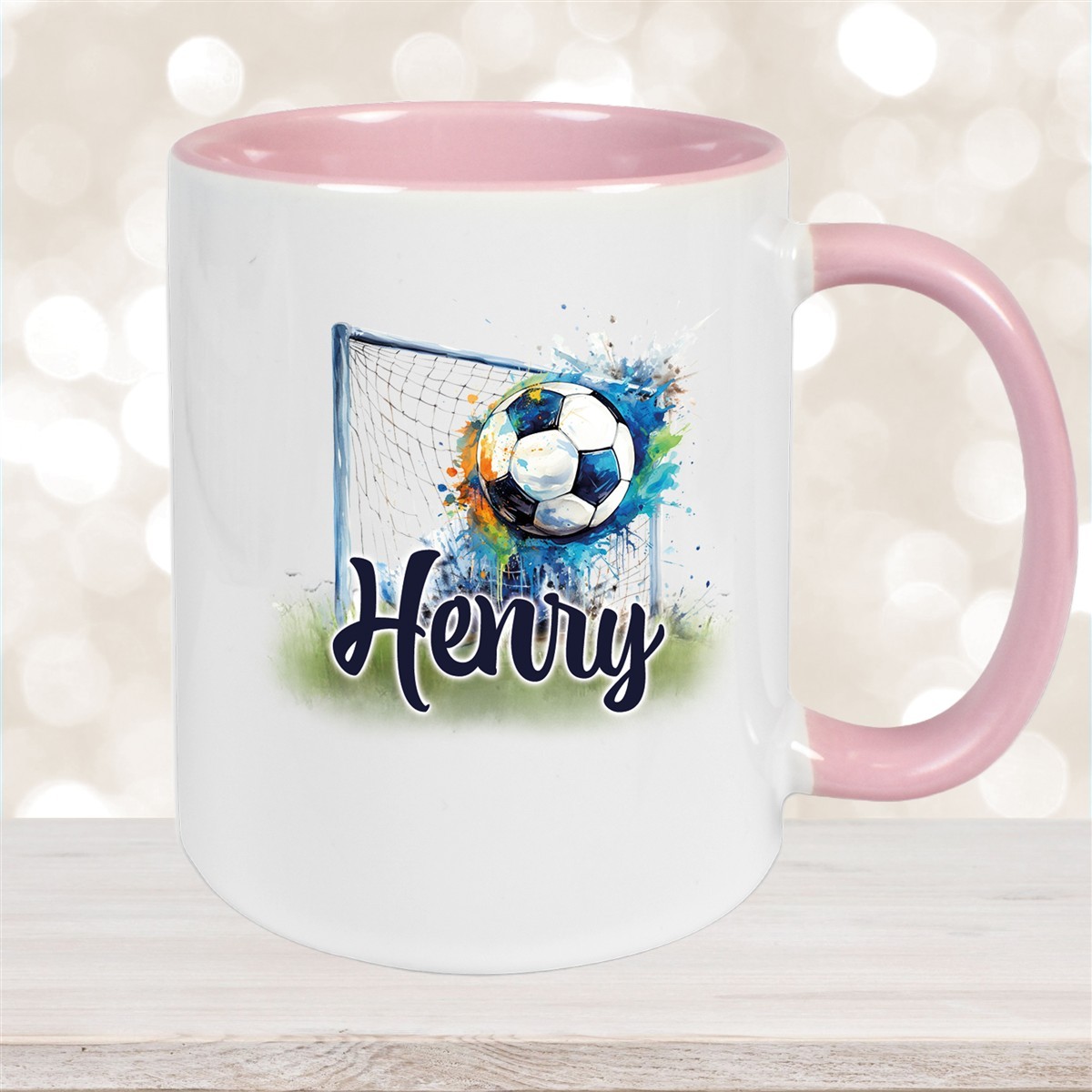 Tasse Wunschname Fußball #13 Personalisiert Keramik Kinderbecher Altrosa