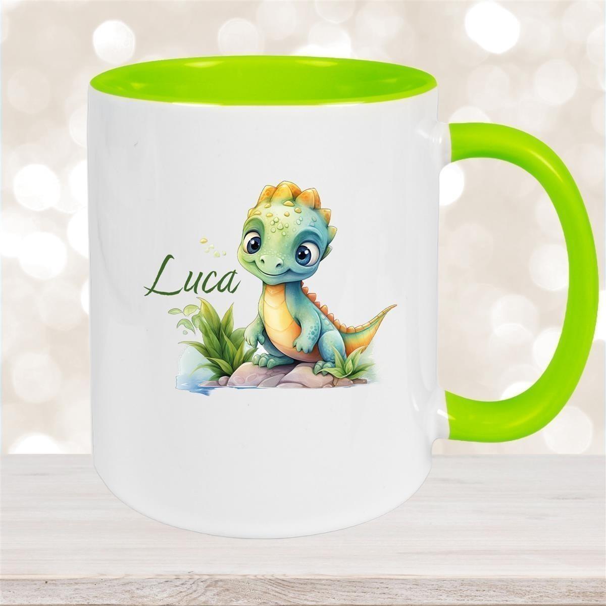 Tasse Dino 11 Wunschname Keramik Kinderbecher Personalisiert versch. Farben