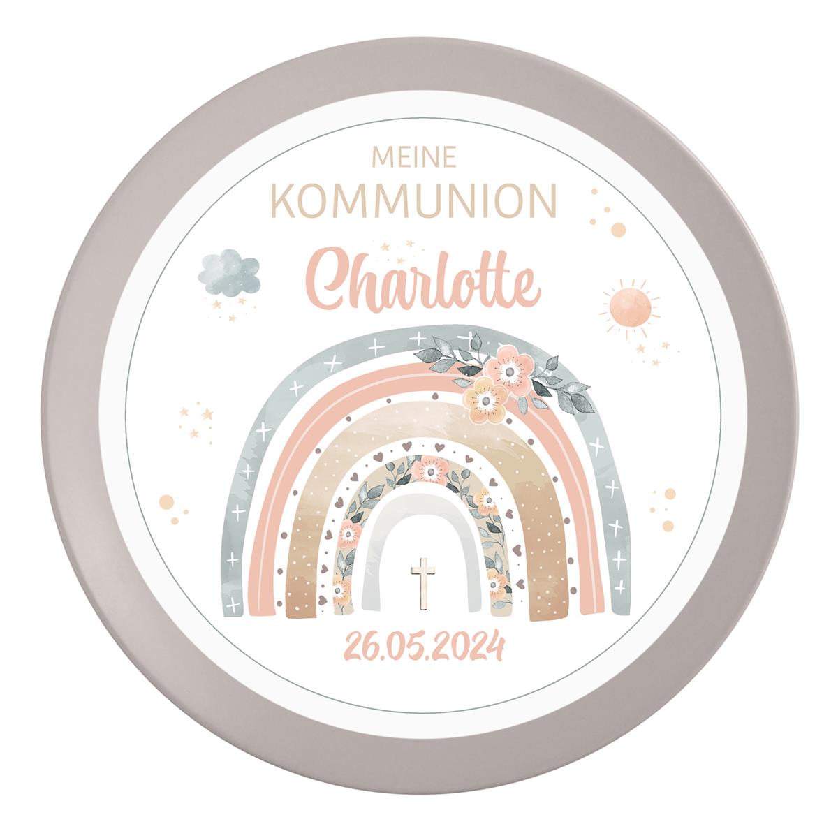 Tortenaufleger Kommunion Regenbogen #1 Name & Datum (20cm)