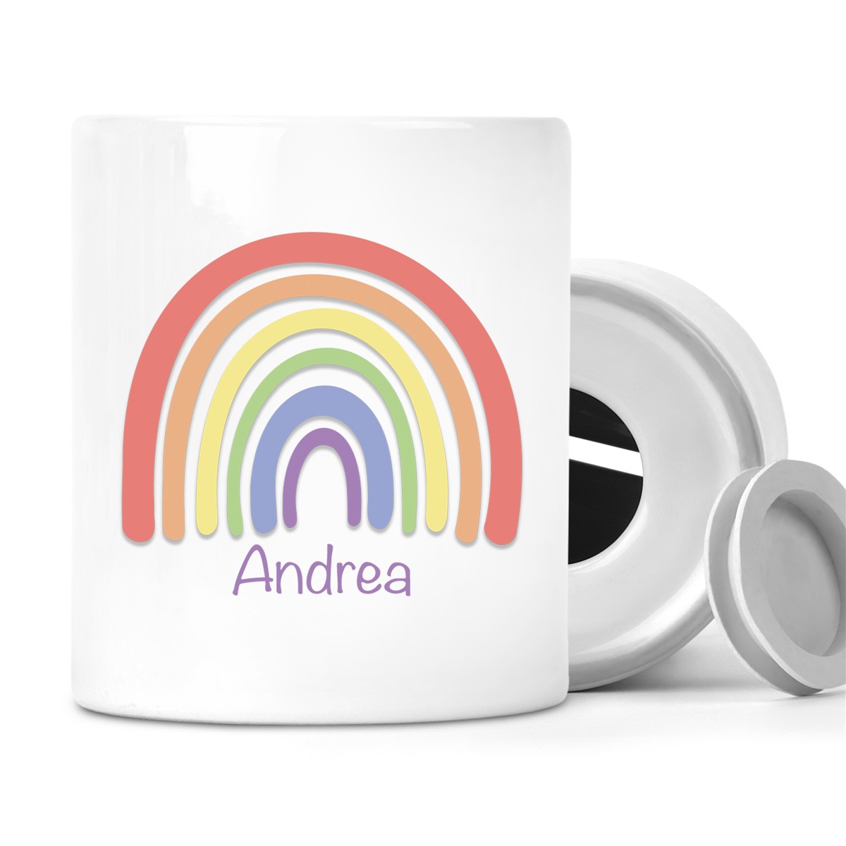 Spardose mit Wunschname Regenbogen 1 personalisiert