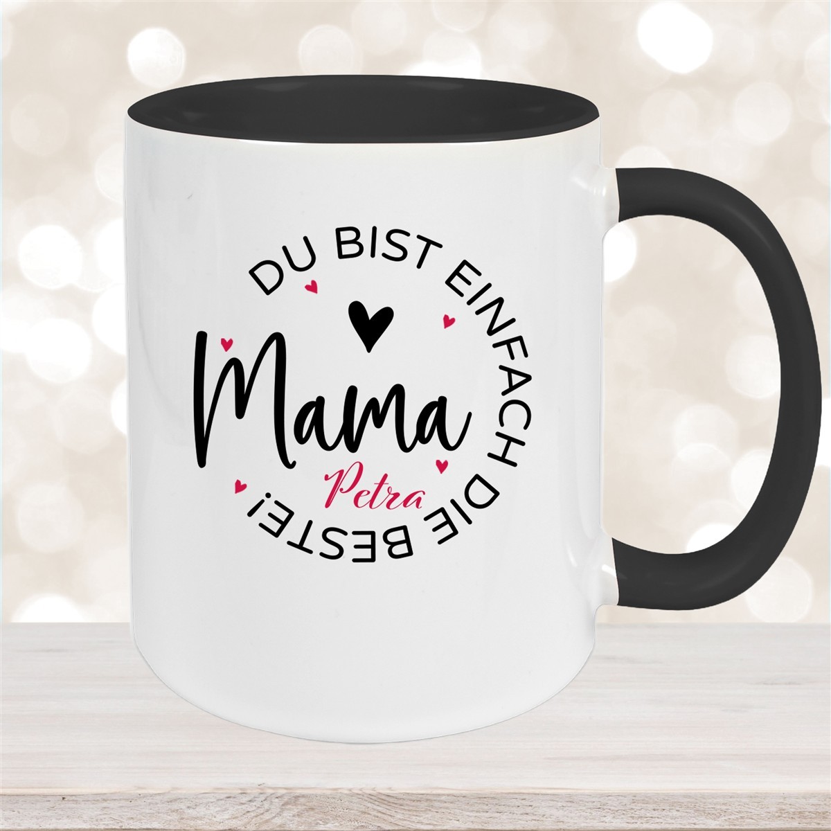 Tasse Muttertag #13 Wunschnamen Keramik Personalisiert Schwarz