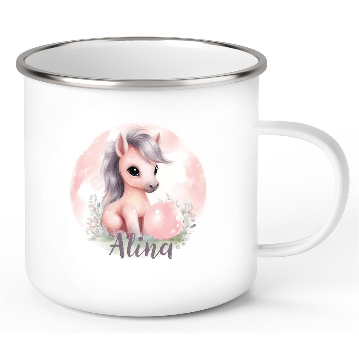 Tasse Pferd 7 Wunschname Emaille Kinderbecher personalisiert