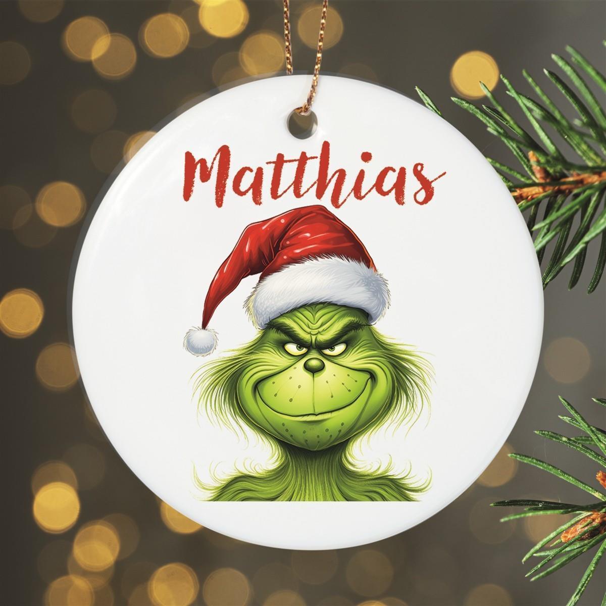 Weihnachtsanhänger personalisiert Grinch 3 Name Motiv Anhänger Keramik, Weihnachtsschmuck, Weihnachtskugel, Christbaumschmuck versch. Formen