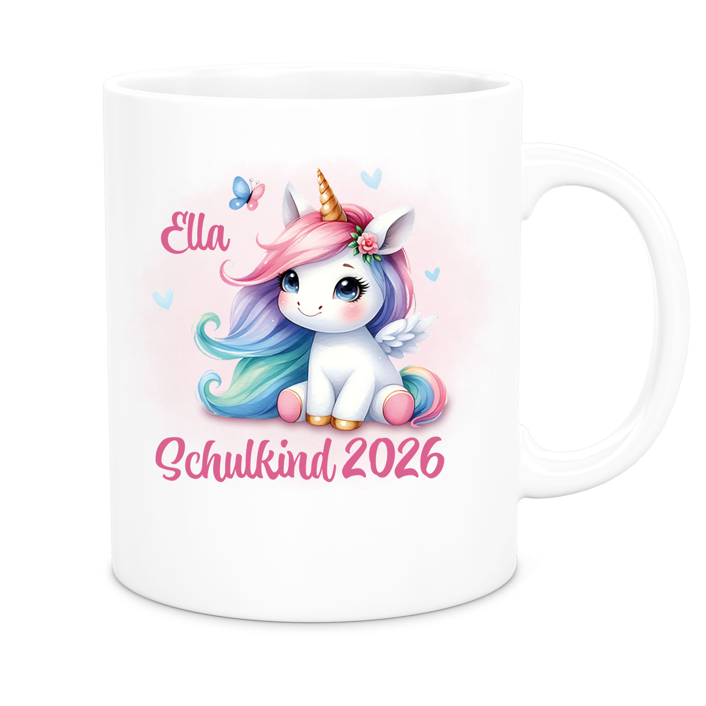 Tasse Schulkind 09 Wunschname Einhorn 2 Keramik Kinderbecher Personalisiert versch. Farben