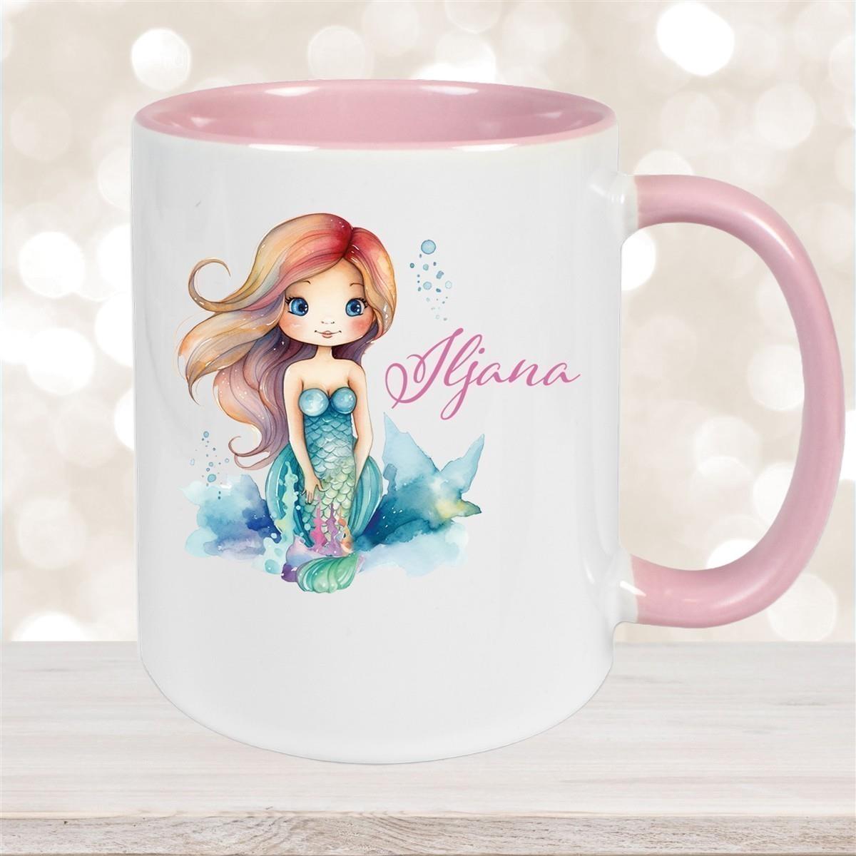 Tasse Wunschname Meerjungfrau 2 Keramik Kinderbecher versch. Farben