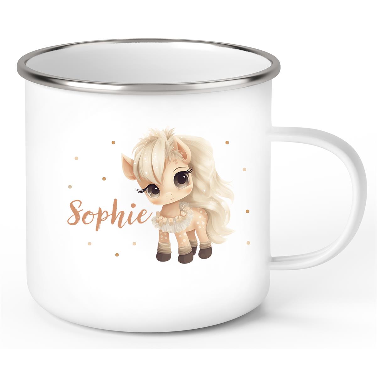 Tasse Pferd 8 Wunschname Emaille Kinderbecher personalisiert