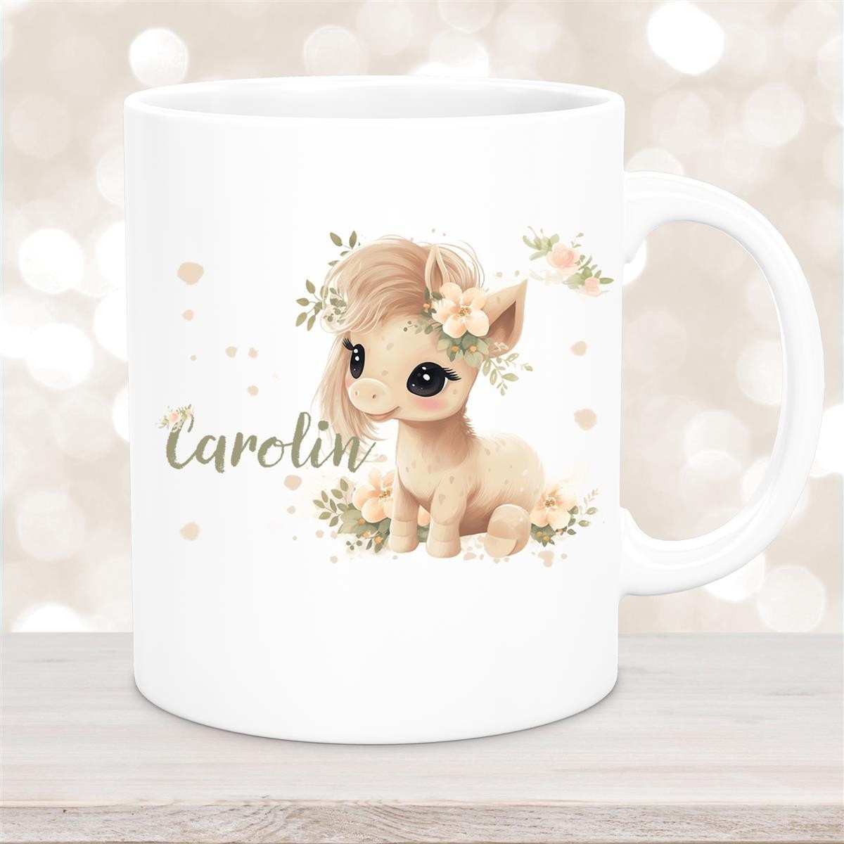 Tasse Pferd #5 Wunschname Keramik Kinderbecher personalisiert versch. Farben