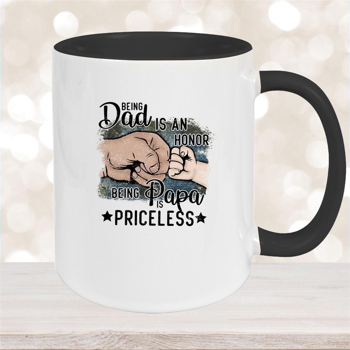 Tasse Vatertag 4 "Being Papa is Priceless" Keramik versch. Farben