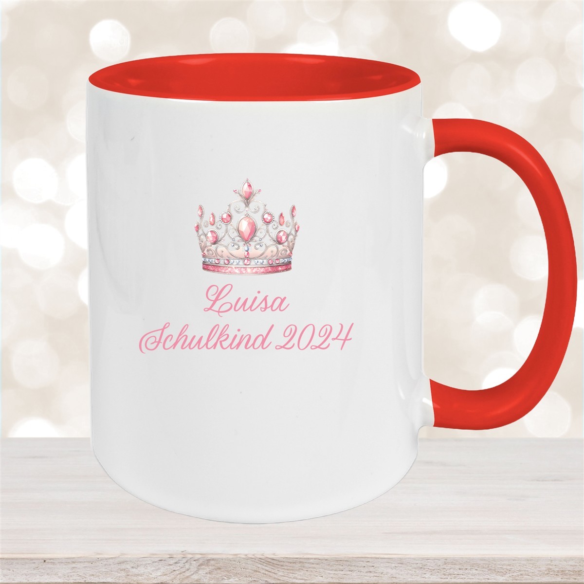 Tasse Schulkind #15 Wunschname Prinzessin#1 Keramik Kinderbecher Personalisiert Rot