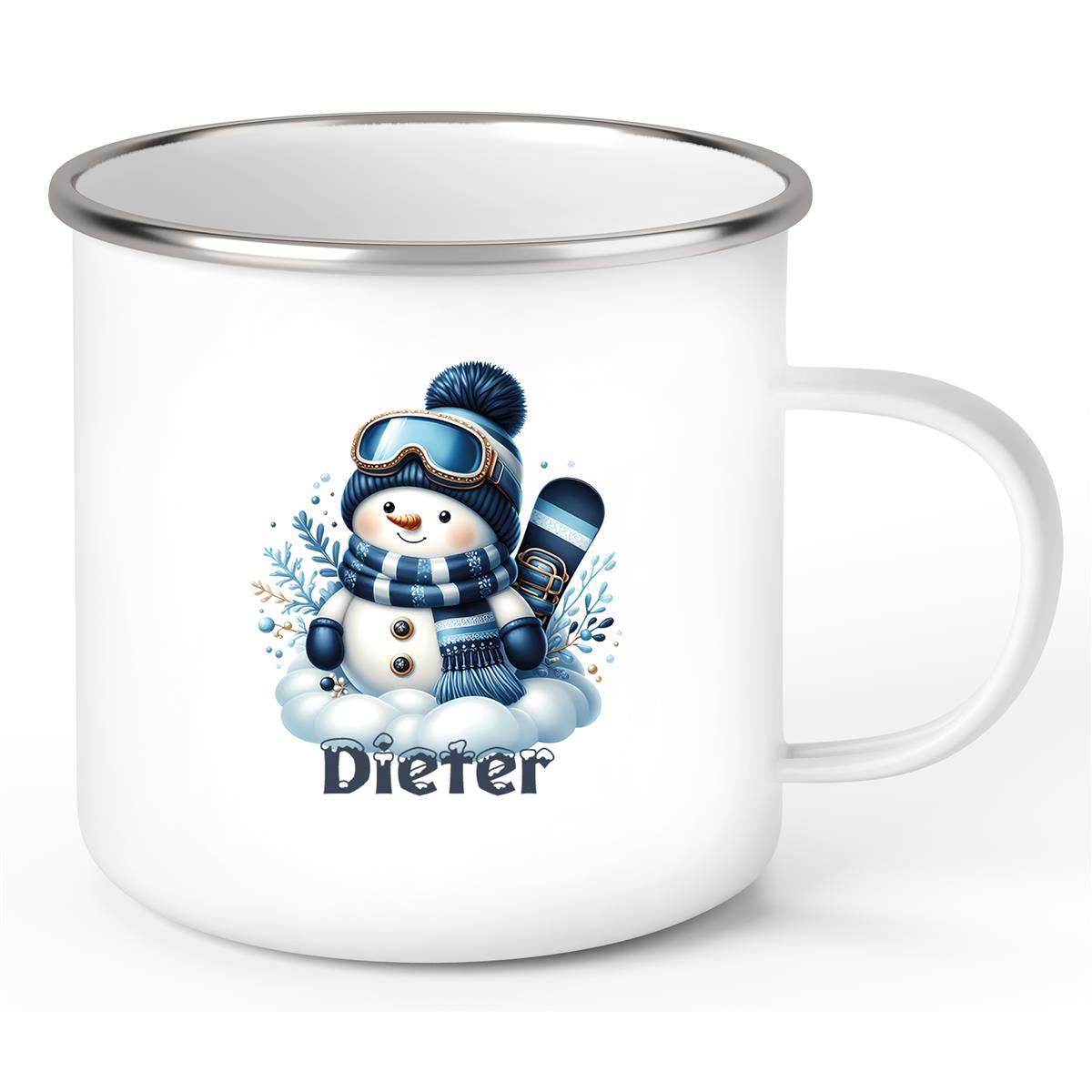 Tasse Wunschname Weihnachten Schneemann 6 Emaille Kinderbecher