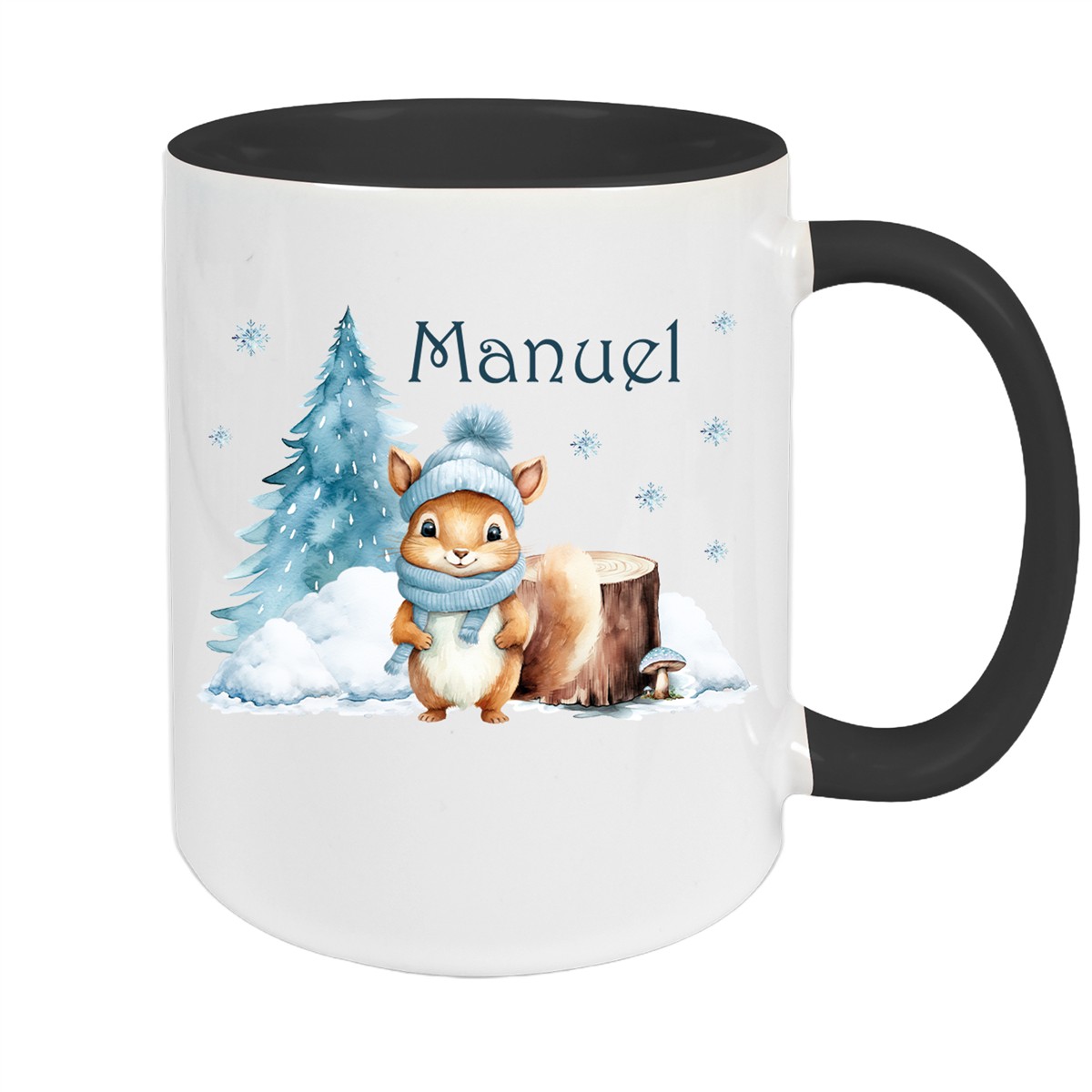 Tasse Wunschname Weihnachten Eichhörnchen #1 Keramik Kinderbecher Schwarz